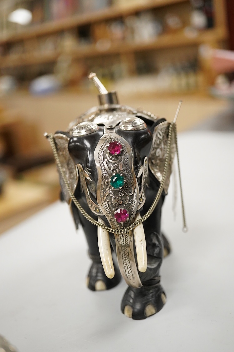A George V engraved silver rectangular tea caddy, by Nathan & Hayes, Chester, 1913, 81mm, together with an Edwardian repousse silver mounted ring box by Nathan & Hayes, Chester, 1905, a Scottish silver and tortoiseshell